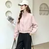 Chaqueta Corta Nueva de Otoño 2026 con Cuello Alto y Cordón para Mujer, Estilo Coreano de Corte Holgado para Figuras Pequeñas, Chaqueta de Moda Lisa con Cremallera