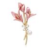 Nuevo broche de flores frescas para mujer, suéter, cárdigan, alfiler floral con perlas, accesorios de ramillete de tulipán esmaltado