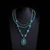 Collar Turquesa Estilo Étnico Retro Bohemio Collar Apilado Estilo Vaquero Occidental Cadena de Suéter de Alta Gama