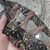 Tecido de Malha com Lantejoulas Douradas e Prateadas Efeito Ondas d'Água Acessórios para Vestido de Noiva Manto com Fundo de Tela Tecido Brilhante para Casamento