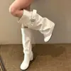 Primer encuentro: Bota de Pierna Súper Adelgazante Otoño/Invierno Desmontable, Bota de Moda con Hebilla de Cinturón, Tacón Grueso, Punta Redonda, Bota de Tubo Alto Estilo Coreano