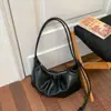 Bolso de hombro cruzado de cuero suave plisado de gran capacidad estilo retro ins coreano, estilo perezoso, casual, versátil, con cierre de cuerno