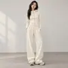 Conjunto de moletom com calça para mulheres, adequado para primavera, outono e inverno, com design de zíper e capuz, estilo solto e casual, e calça de perna larga, um conjunto de duas peças