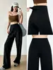 Pantalones de pierna recta tipo tiburón de doble capa sin costuras de cintura alta, alta elasticidad, moldeadores de cuerpo, realzan las caderas, caída suave, adecuados para ir al trabajo y uso casual, pantalones de pierna ancha
