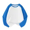 Calidad Tmall 210g Algodón Peinado Camiseta de Manga Larga Raglán para Niños Versión Lisa Manga de Cuerno Combinación de Colores Versión Ligera Top