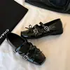 2026 Zapatos de Ballet Bajos Retro de Moda Cuadrados con Hebilla de Correa Única Zapatos Mary Jane de Suela Gruesa