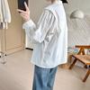 Camisa de gola estilo japonês feminina outono nova solta manga comprida design de nicho senso cor sólida simples profissional elegante top