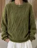 2026 Otoño Invierno Transfronterizo Nuevo Retro Suéter de Punto Trenzado para Mujer Cuello Redondo Holgado Estilo Perezoso Suave Pegajoso Tejido de Punto Superior de Moda