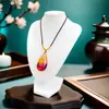 Colgante Vintage de Ámbar y Miel en Forma de Gota de Agua, Colgante de Ámbar Optimizado, Colgante de Ámbar Floral, Ámbar Sanguíneo Bicolor, Colgante de Gota de Agua para Mujer