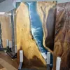 Mesa Grande de Madera Maciza de Nogal Sudamericano con Río de Resina Mesa de Comedor