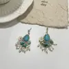 Brincos de Franja Flor Turquesa Estilo Étnico Retrô Moda Acessível Luxo de Ponta Elegante Estilo Resort na Praia