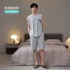 Pijama Masculino de Modal, Conjunto de Regata Sem Manga e Shorts para o Verão, Fresco e Respirável, Tamanho Grande, Caimento Solto, Pode Ser Usado Fora de Casa, Roupa de Casa para Homens
