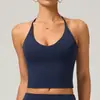 Camiseta deportiva de secado rápido para mujer con cuello halter, almohadillas en el pecho, cuello en V, ropa de yoga adelgazante, sujetador, adecuada para correr y fitness