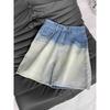 Shorts Jeans de Cintura Alta com Barra Reta Degradê para Mulheres, Estilo Verão Fino, Tamanho Plus Size, Caimento Solto, Emagrecimento, Perna Larga, Comprimento Médio