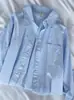 Camisa Casual Holgada para Mujer 2024 Primavera Nueva Bordada de Poni Algodón Lavado Manga Larga Versátil Camisa para Vestir por Capas