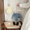 Conjunto de Verão para Meninas Camisa Polo Canelada Fina para Bebê Shorts Jeans Modernos Conjunto Casual de Duas Peças para Bebê
