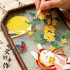 Bandeja de té con pintura en esmalte cloisonné personalizada Materiales DIY hechos a mano Bandeja de vidrio con flor de begonia cloisonné Regalo para el Festival de Medio Otoño