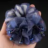Elástico de Cabelo Floral Estilo Coreano Scrunchie Elegante Meio de Rede Flor de Cabelo para Meia-Idade Faixa de Cabelo Elástica para Coque Acessório de Cabelo para Mulheres