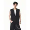 2026 Nuevo Estilo de Verano para Hombre, Top Patchwork con Detalle de Cuadros y Diseño Simple de Cuello en V Profundo, Chaleco sin Mangas Falso de Dos Piezas