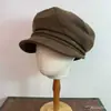 Sombrero Octogonal de Lana Plegado Talla Grande Otoño/Invierno para Mujer Elegante de Temperamento Gorra de Periodista Alarga el Rostro Moderno Versátil Sombrero de Portada de Revista