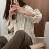 Top de Diseño Único de Nicho para Mujer de Manga Larga Rayas Verticales Blanco Albaricoque Camisa Blusa para Mujer Primavera 2026