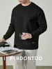 Toque Suave de NuvemAlgodão Dupla Face Costura Tridimensional Silhueta Camiseta Básica Gola Redonda, Camiseta Respirável de Manga Longa para Homens na Primavera e Outono