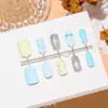T678 # Pontos Azuis e Brancos Escada Ultra-Curta Olho de Gato Dourado Prata Unhas Usáveis Doce Alto Padrão Suave Fresco Nicho Manicure