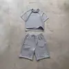 Conjunto de Duas Peças Casual Tendência Y2K Europeu e Americano Transfronteiriço Camiseta Jacquard Bordada de Gola Redonda e Manga Curta com Shorts Retos Elásticos