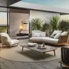 Sofá Exterior Nórdico Patio Teca Ratán Silla Villa Impermeable Protección Solar Cuerda Exterior Terraza Individual Muebles Madera Maciza