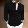 2023 Novo Outono Exportação Transfronteiriça Masculina Camisa Polo Casual com Zíper Manga Longa Cor Lisa Estampa 3D Camisa Paul
