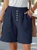 2025 Verano Nuevo Cruzado Europeo y Americano Amazon Shorts Casuales Sueltos de Bolsillo de Algodón y Lino para Mujer