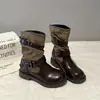 Botines de diseño nicho estilo coreano 2026 para mujer, versátiles botines de punta redonda a media pantorrilla, botines de equitación retro para invierno