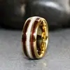 Venda Quente Transfronteiriça Aço Inoxidável Inserido Grão de Madeira Anel Branco Esférico Dourado Três Fendas Grão de Madeira Concha Branca