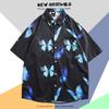 Camisa de Manga Corta Estilo Hong Kong Vintage Retro Pintura al Óleo para Hombre Tendencia Costera Camisa Floral Holgada para Pareja Guapa Chaqueta