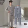 Conjunto de cárdigan para hombre Panyumei, de imitación de algodón amigable con la piel, de manga larga y pantalón largo para el hogar, 26 modelos nuevos, pijama de color liso con cuello invertido