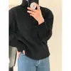 Suéter versátil de gola alta cinza escuro vintage para mulheres, novo produto de outono e inverno, fica ótimo quando usado, blusa básica estilo coreano, top de tricô moderno