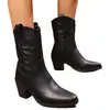 Novas Botas Femininas de Cano Médio 2026 para Comércio Transfronteiriço, Botas Western Estilo Retrô, Salto Grosso, Bico Fino, Tamanho Grande