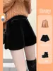 Shorts de terciopelo dorado para mujer, otoño invierno, con felpa, cintura alta, holgados, adelgazantes, línea A, pierna ancha, petite, capa base, pantalones de bota, ropa exterior