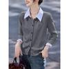 Cardigan Love Novo Estilo Coreano Primavera e Outono Redutor de Idade Gola Camisa Francesa Temperamento Camisola em Camadas Falsa de Duas Peças Tendência