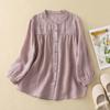 Primavera e Verão Plus Size Soltinho Emagrecedor Casual Algodão Linho Manga Três Quartos Moda Cor Sólida Camisa Top Atacado