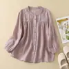 Primavera e Verão Plus Size Soltinho Emagrecedor Casual Algodão Linho Manga Três Quartos Moda Cor Sólida Camisa Top Atacado