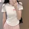 Camiseta de Algodón con Textura de Hilo Manga Corta para Mujer Super Adelgazante Estilo Chica Caliente Diseño Corto Sentido del Diseño Verano Ajuste Delgado Versátil Dobladillo Curvo Top