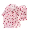 Algodón de Nube Nuevo Conjunto de Pijama de Tres Piezas de Dibujos Animados Dulce y Lindo Camiseta de Manga Corta Shorts Cárdigan Ropa de Casa