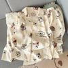 Pijama de Algodão Nuvem para Mulheres Primavera e Outono Novo Desenho Animado Fofo Calça de Manga Longa Conjunto de Roupa de Casa Transfronteiriça para Dormitório Estudantil