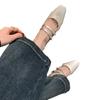 Sapatos Prateados de Boca Rasa Femininos Primavera e Outono Novos Estilo Coreano Estilo Francês Elegante Estilo Fada Gentil Para o Trabalho Salto Grosso Sapatos Mary Jane