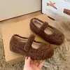 Diseño Cálido de Invierno 2025 Nuevo Nicho Retro Peludos con Velcro Zapatos de Algodón Simples y Versátiles Zapatos Peludos para Mujer