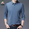Camiseta de Manga Larga para Hombre de Seda de Morera Otoño 2023 Cuello Polo para Hombre de Edad Media Papá Ropa de Seda Helada Talla Grande Estilo Delgado