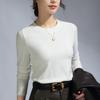 Camiseta Base de Lana de Oveja para Mujer, Estilo Verano, Nuevo Modelo 2026, Camiseta de Manga Larga, Cuello Redondo, Top Ajustado, Negro, Se Puede Usar por Fuera