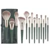 Kit de Pincéis de Maquiagem com 14 Peças, Conjunto Completo Nuvem Verde de Pincéis para Sombra de Cerdas Macias, Pincéis para Pó Solto, Pincéis para Contorno, Ferramentas de Beleza Portáteis de Cangzhou