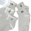 Meias Ins de Verão Finas com Babados e Decote Baixo, Estilo Coreano, com Bordado de Animal Fofo, Meias Brancas Curtas para Barco Estilo Lolita